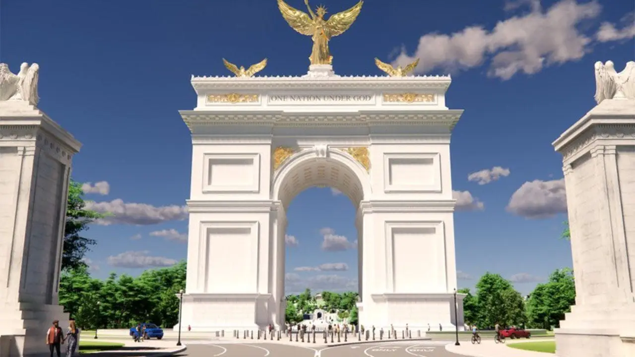 Trump annonce que le nouvel arc de triomphe accueillera aussi des drones, des tireurs d'élite et des munitions